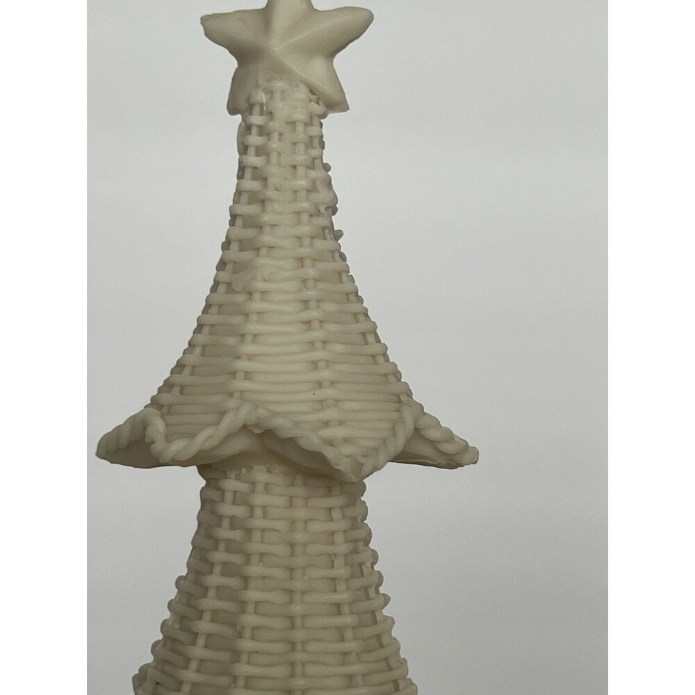 12” Winter White Wicker Look Resin Christmas Tree EUC